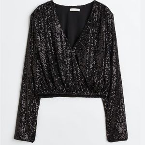 H&M Cropped Black Sequins Top XL